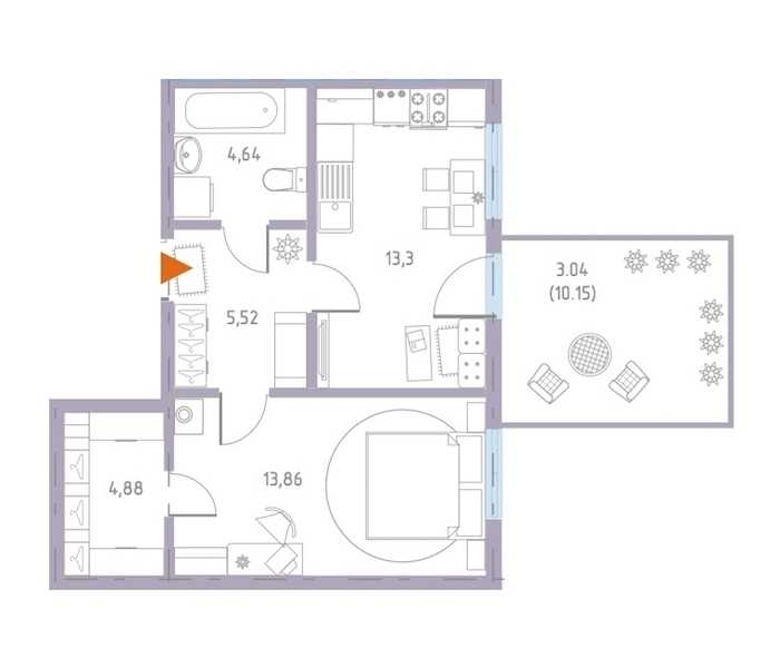 Однокомнатная квартира в : площадь 45.3 м2 , этаж: 1 – купить в Санкт-Петербурге